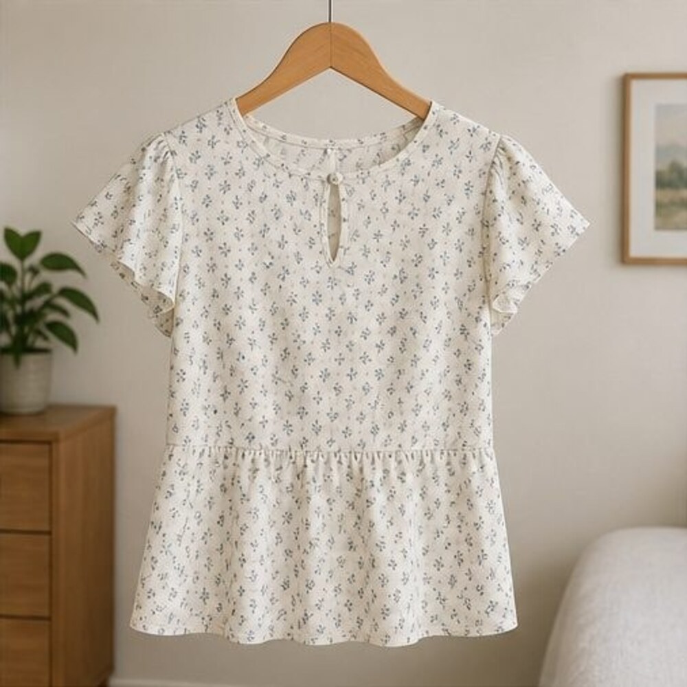 Ivory Floral Peplum Blouse